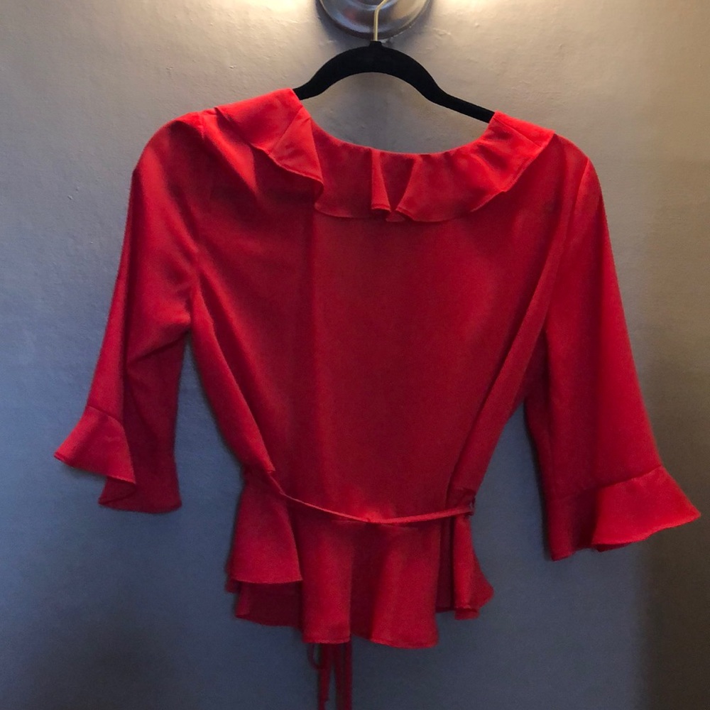 Red TopShop Ruffle Blouse - Picture 4 of 6